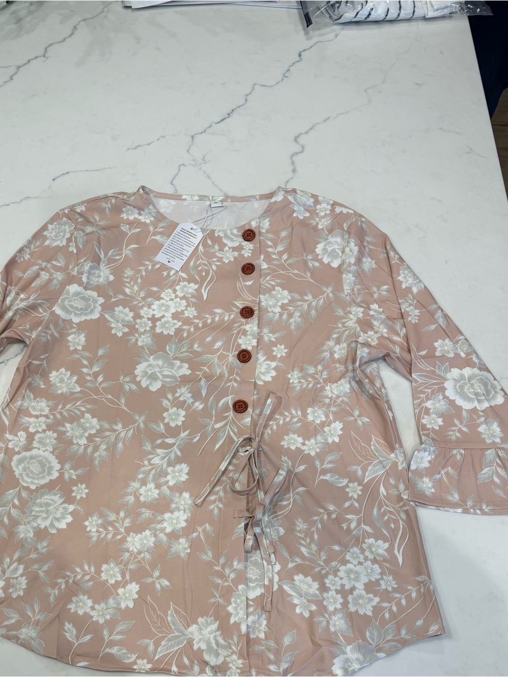 Source Unknown Dusty Rose Floral Tie-Front Tunic